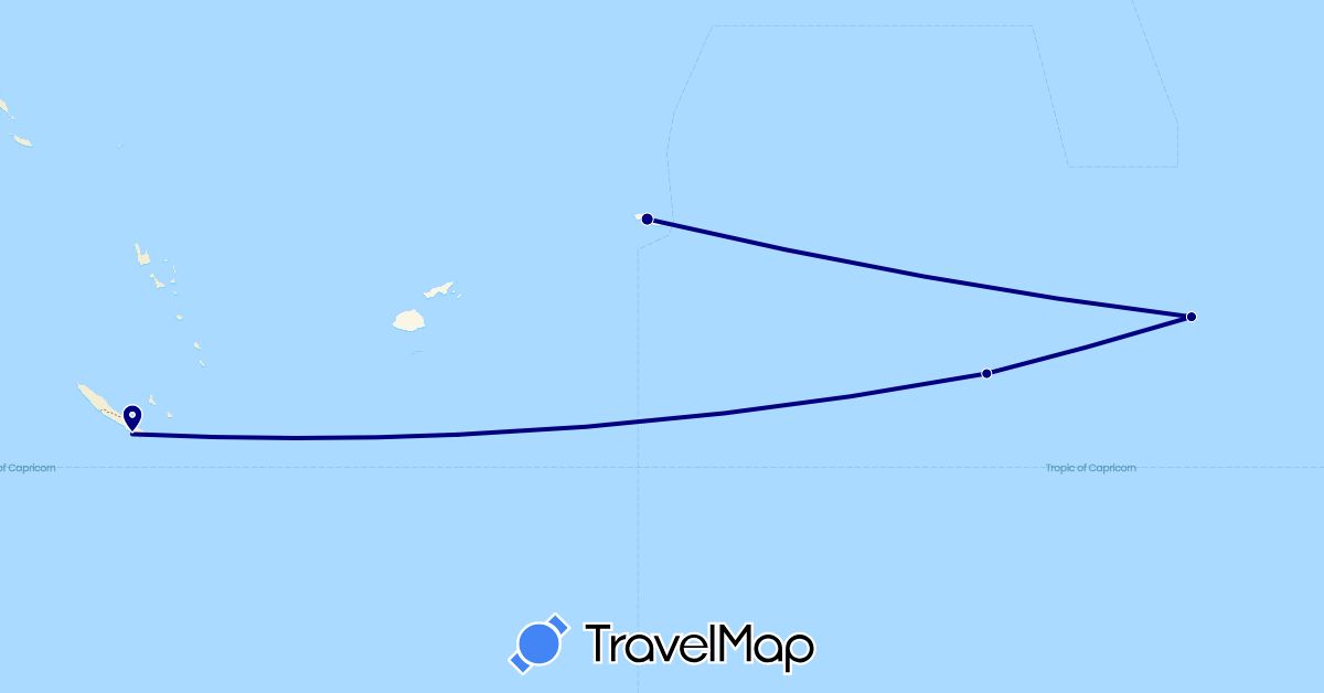 TravelMap itinerary: driving in Cook Islands, France, Samoa (Europe, Oceania)